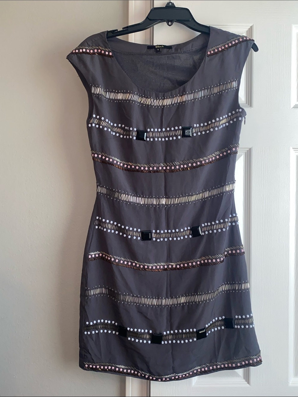 Gray Embellished Mini Dress by Black